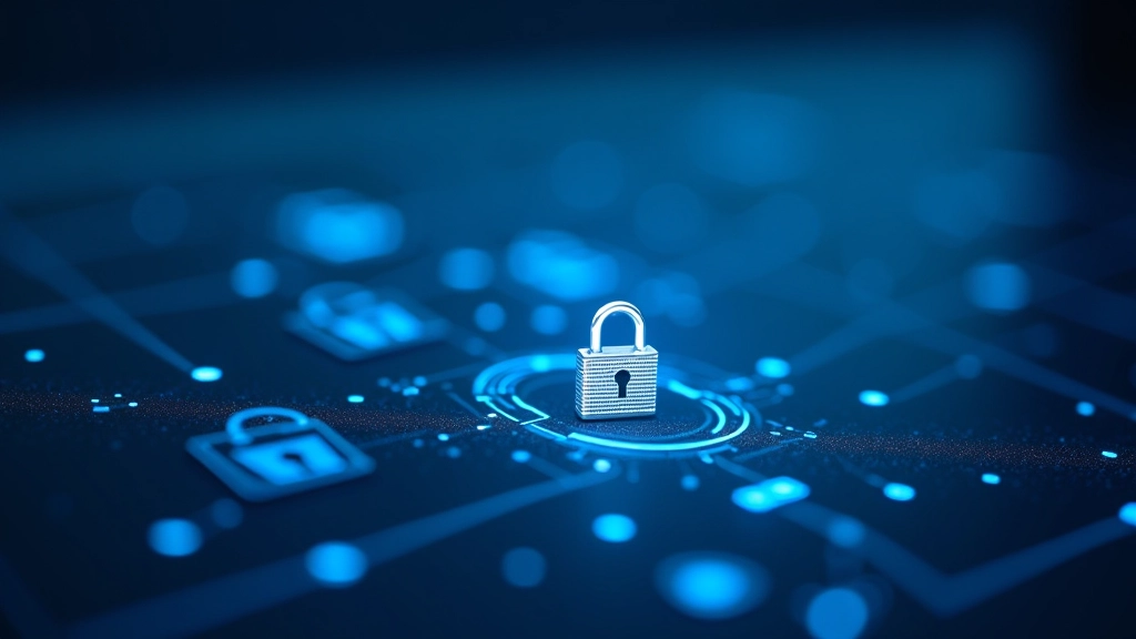 Digitalna šifriranja i sigurnosni lock simboli na tamnoj površini s modrih tonova